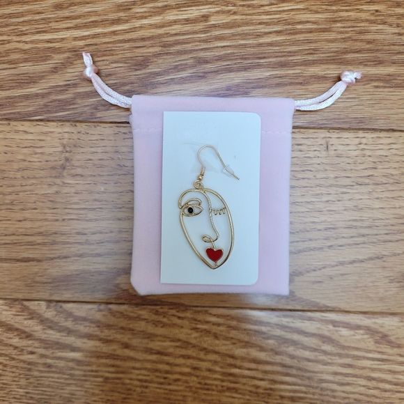 Wire frame face silhouette drop earrings gold tone - Picture 2 of 5